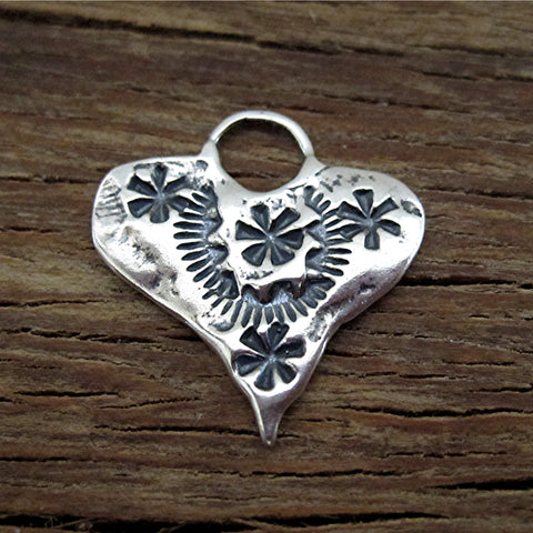 Sterling Silver Artisan Stamped Heart Charm and Pendant