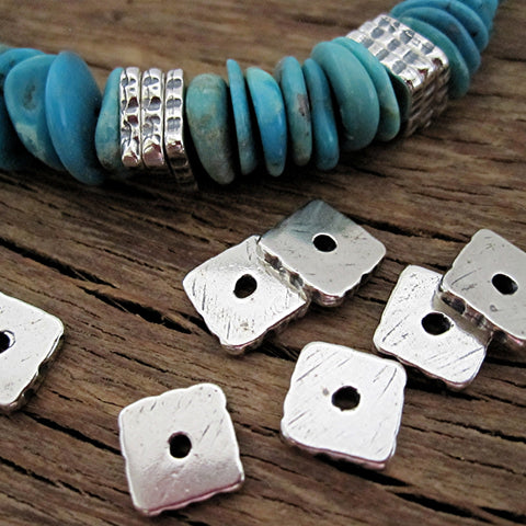 Sterling Silver Thin Sqaure Textured Spacer Beads