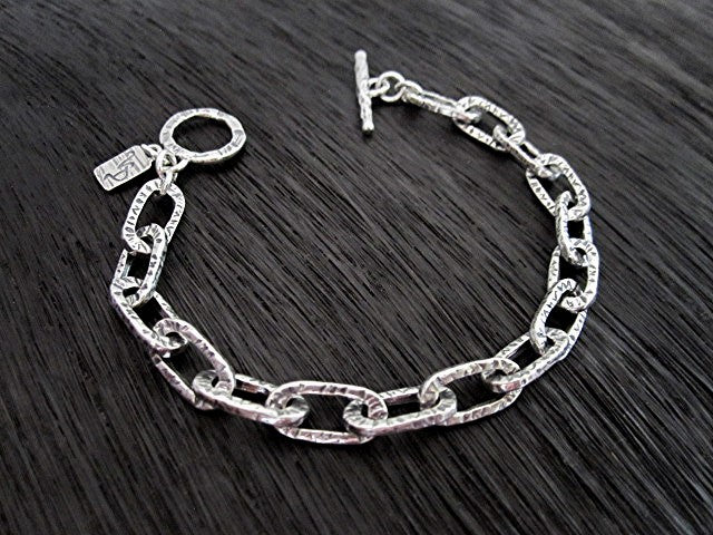 Sterling Silver Textured Chain Link Bracelet