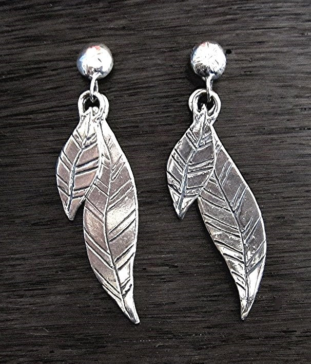 Rustic Artisan Leaf and Feather Charms in Sterling Silver (set of 2) (X)
