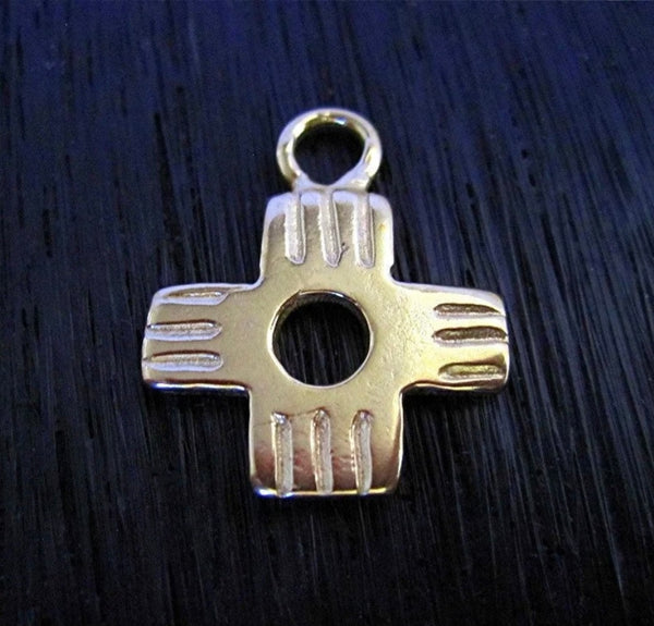 Gold Bronze Artisan Handmade Zia Symbol Pendant (one)