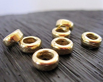 TWO Smooth Handmade Gold Bronze Round Bead and Slider (two beads)