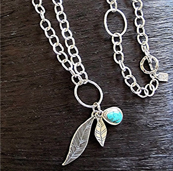 Rustic Artisan Leaf and Feather Charms in Sterling Silver (set of 2) (X)
