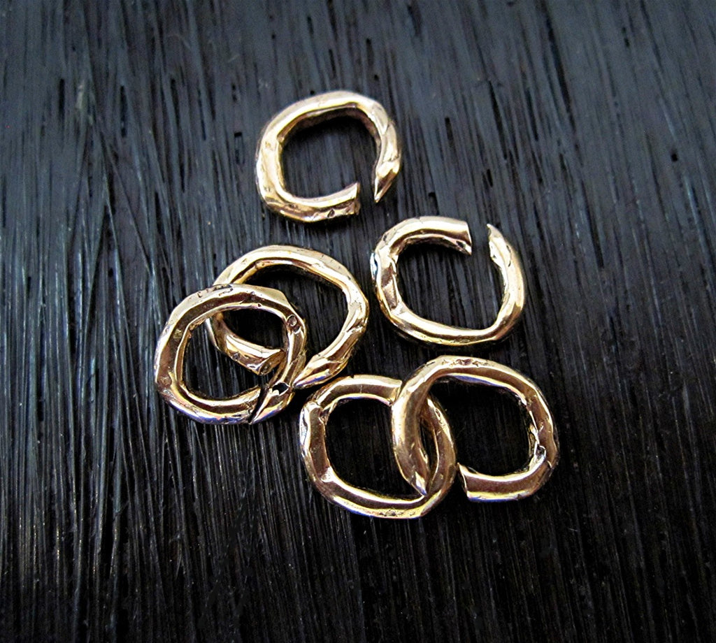 Rustic Handmade Gold Bronze Artisan Open Jump Rings (set of 6) (X)