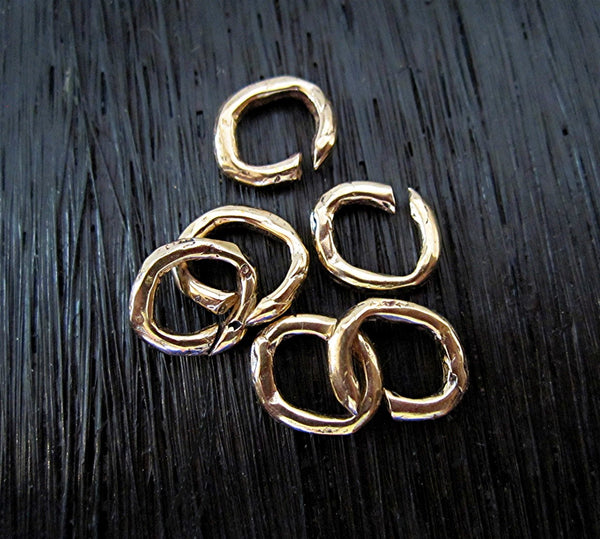 Rustic Handmade Gold Bronze Artisan Open Jump Rings (set of 6) (X)