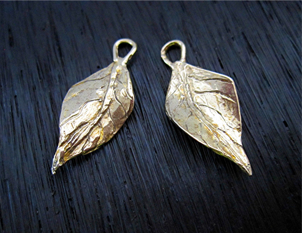 Artisan Gold Bronze Handmade Artisan Leaf Charms (one pair)