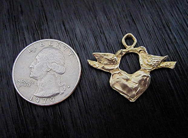 Artisan Gold Bronze Love Bird Heart Charm and Pendant (one)