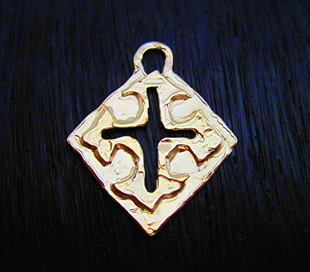 Santa Fe Style Artisan Cutout Cross Charm and Pendant in Gold Bronze (one) (NB)