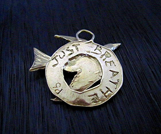 Inspirational Artisan Flying Dove & Bird Pendant in Gold Bronze (one)