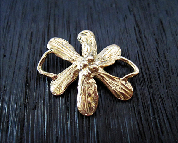 Artisan Flower Jewelry Link and Connector in Gold Bronze (one link) (X)