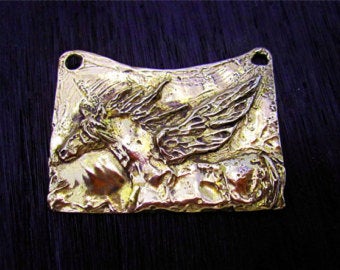Artisan, Inspirational, Gold Bronze Horse with Wings Pendant (one)