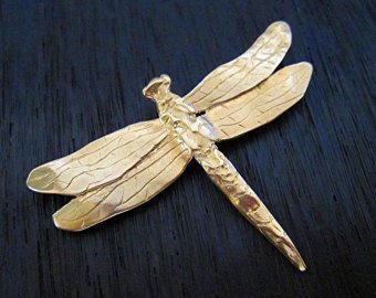 Large Artisan Gold Bronze Dragonfly Pendant (one)