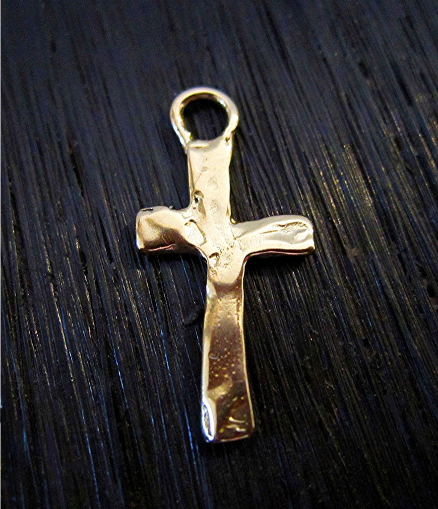 Small Artisan Rustic Cross Charm in Gold Bronze (one) (A)