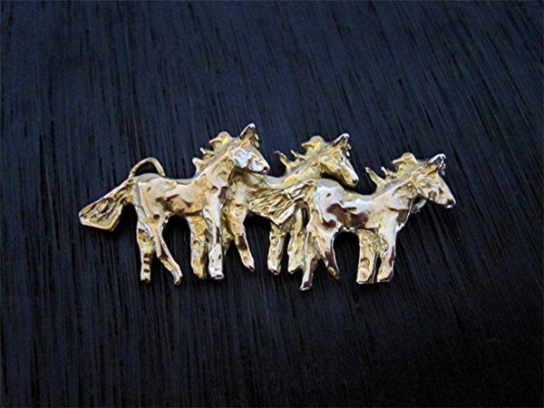 Gold Bronze Artisan Three Horse Jewelry Link