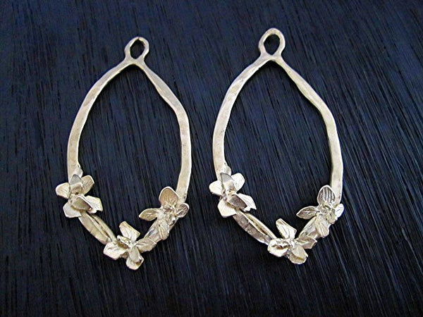 Artisan Flower Earring Hoops and Dangles in Gold Bronze (one pair) (X)