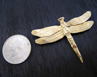 Large Artisan Gold Bronze Dragonfly Pendant (one)