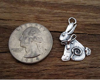 Artisan Spiral Accented Bunny Rabbit Charm and Pendant in Sterling Silver (one) (X)
