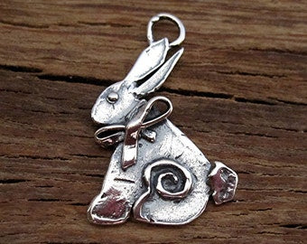 Artisan Spiral Accented Bunny Rabbit Charm and Pendant in Sterling Silver (one) (X)
