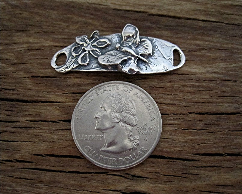 Artisan Flower and Butterfly Bracelet Connector and Link in Sterling Silver (X)