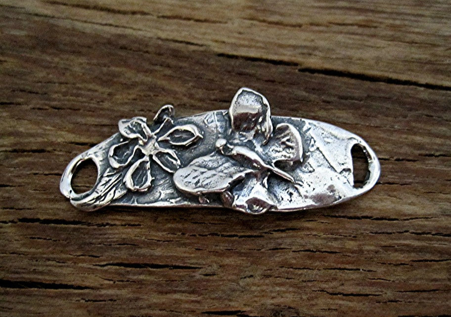 Artisan Flower and Butterfly Bracelet Connector and Link in Sterling Silver (X)
