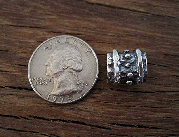 Large Dotted Oval Artisan Bead and Slider in Sterling Silver (one bead)