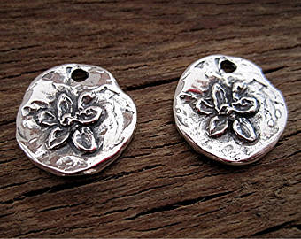 Sterling Silver Artisan Flower Disc Earring Charm and Pendant (set of 2)