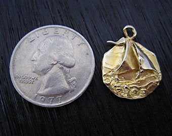 Gold Bronze Artisan Crafted Sailboat Charm and Pendant