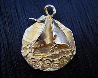 Gold Bronze Artisan Crafted Sailboat Charm and Pendant