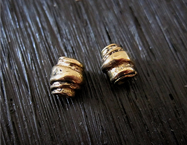 Small Artisan Wrapped Accent Bead and Spacer in Gold Bronze (set of 2)