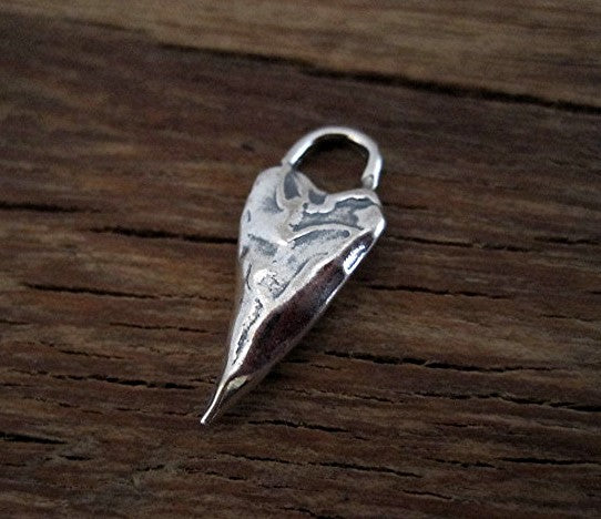 Rustic Artisan Puffy Heart Charm and Pendant in Sterling Silver (one)