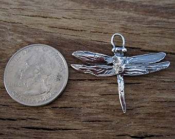 Artisan Sterling Silver Dragonfly Earring Charm and Pendant (one)(N)