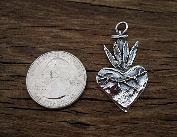 Artisan Sacred Heart Charm and Pendant in Sterling Silver (one)