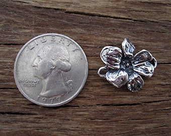 Detailed Artisan Flower Chain Link and Earring Charm in Sterling Silver (one charm)