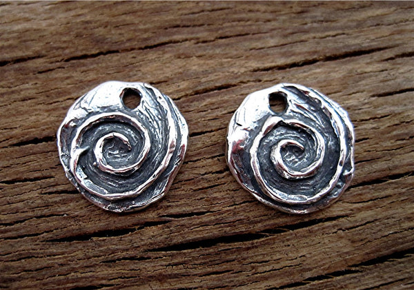 Artisan Spiral Disc Earring Charms and Pendants in Sterling Silver (set of 2)