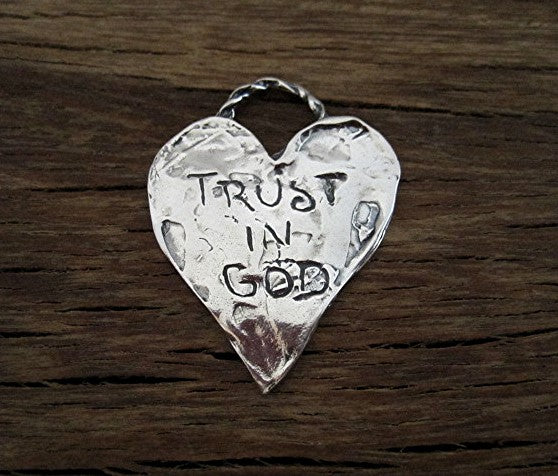 Rustic Large Artisan Heart Pendant with Cross in Sterling Silver (one) (X)