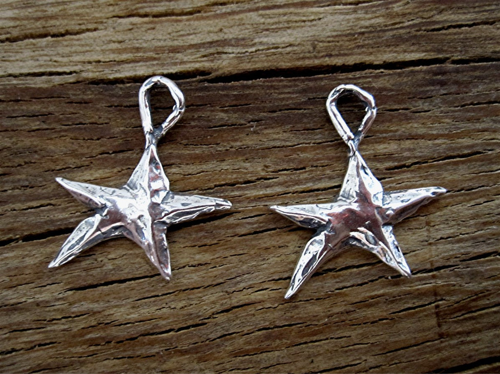 Handmade Artisan Whimsical Star Charms in Sterling Silver (set of 2)