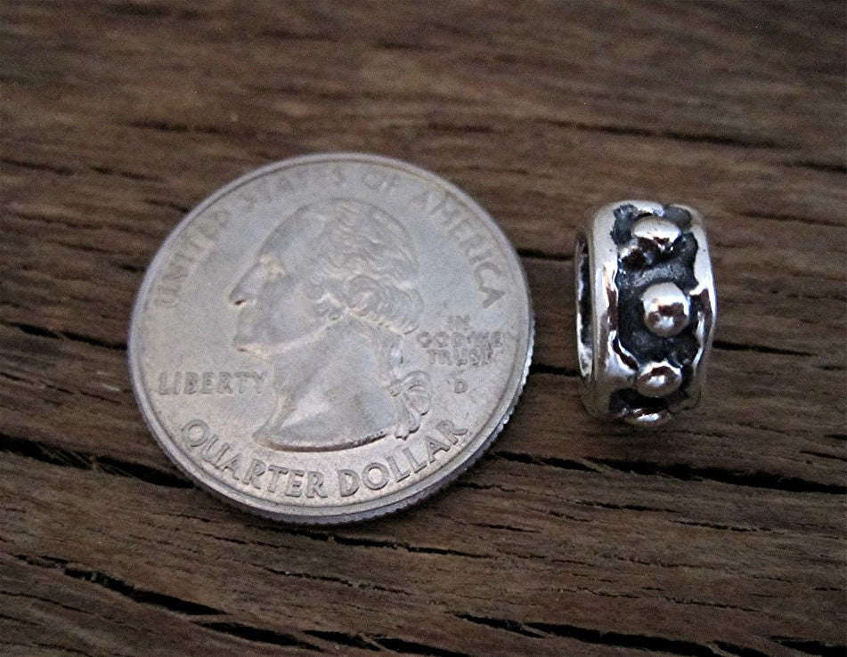 Artisan Handmade Dotted Bead and Slider in Sterling Silver (one)