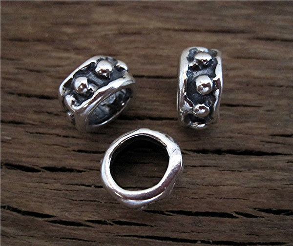 Artisan Handmade Dotted Bead and Slider in Sterling Silver (one)