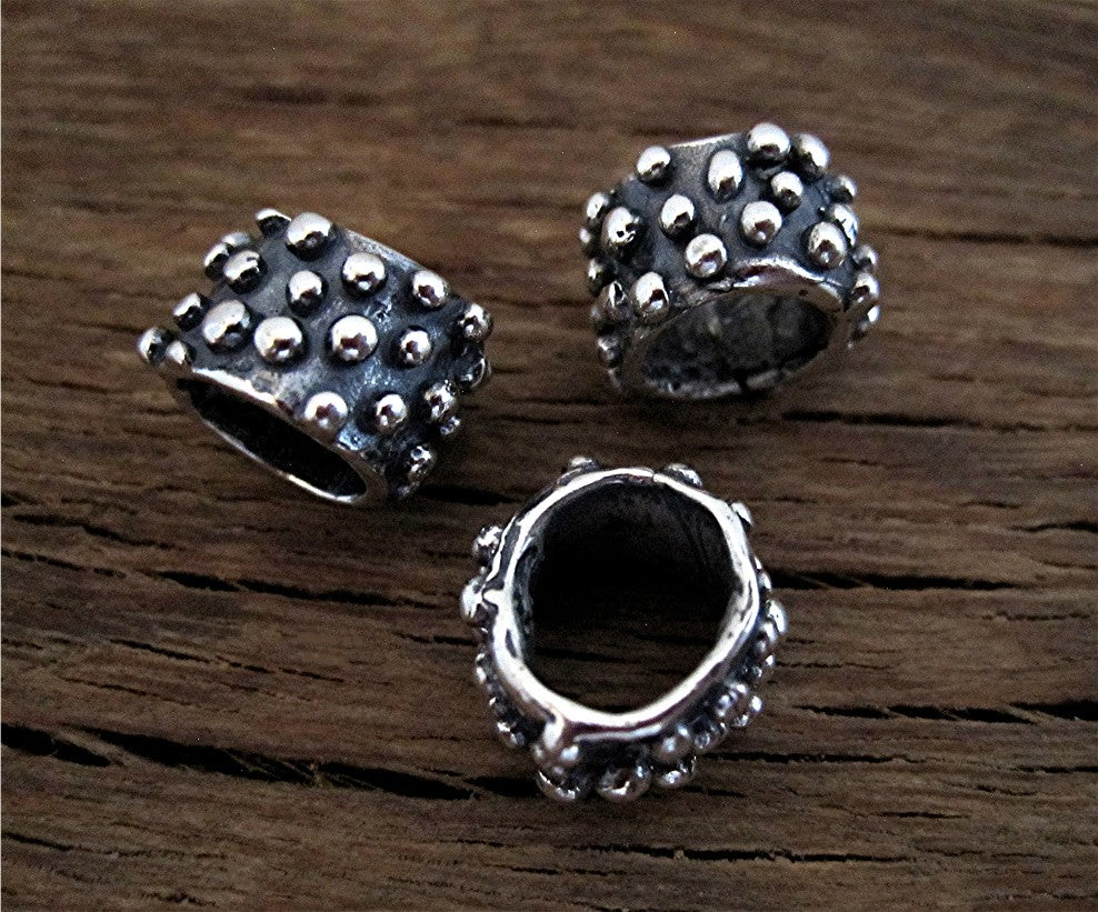 Sterling Silver Artisan Dotted Bead and Slider (one bead) VDI Jewelry