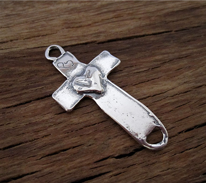 Sterling Silver Cross Link with Heart