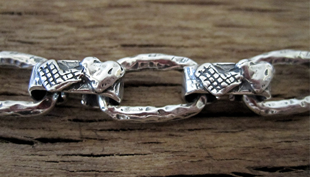 Textured Artisan Sterling Silver Heart Link and Connector (one link)