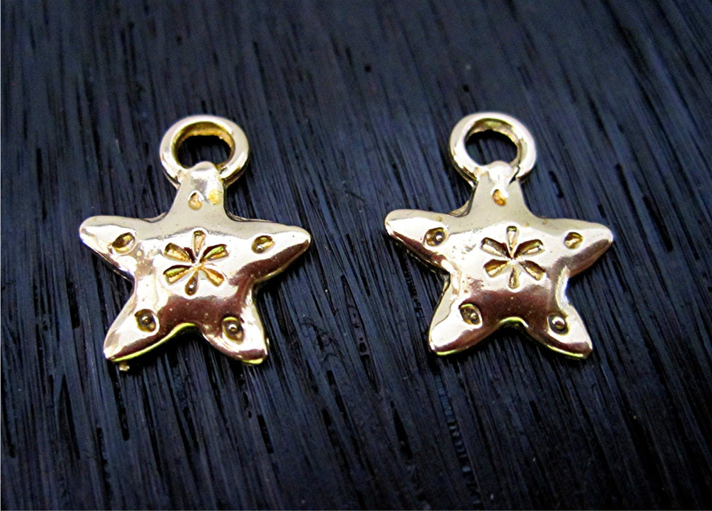 Gold Bronze Artisan Puffy Stamped Star Charm (set of 2) (A)