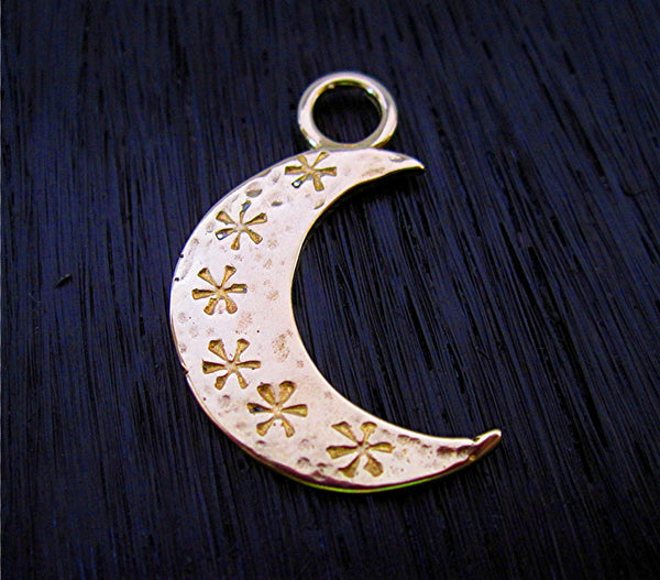 Stamped, Artisan, Half Moon Earring Charms and Pendant in Gold Bronze (one) (A)