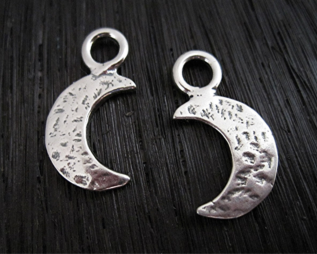 Pair of sterling silver hammered half moon charms