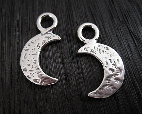 Pair of sterling silver hammered half moon charms