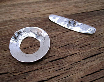 Sterling Silver Artisan Stamped Round Southwest Style Toggle Clasp (one)