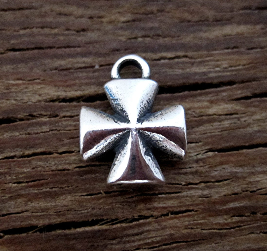 Small Concave Classic Designer Sterling Silver Cross Charm and Earring Charm (one charm)