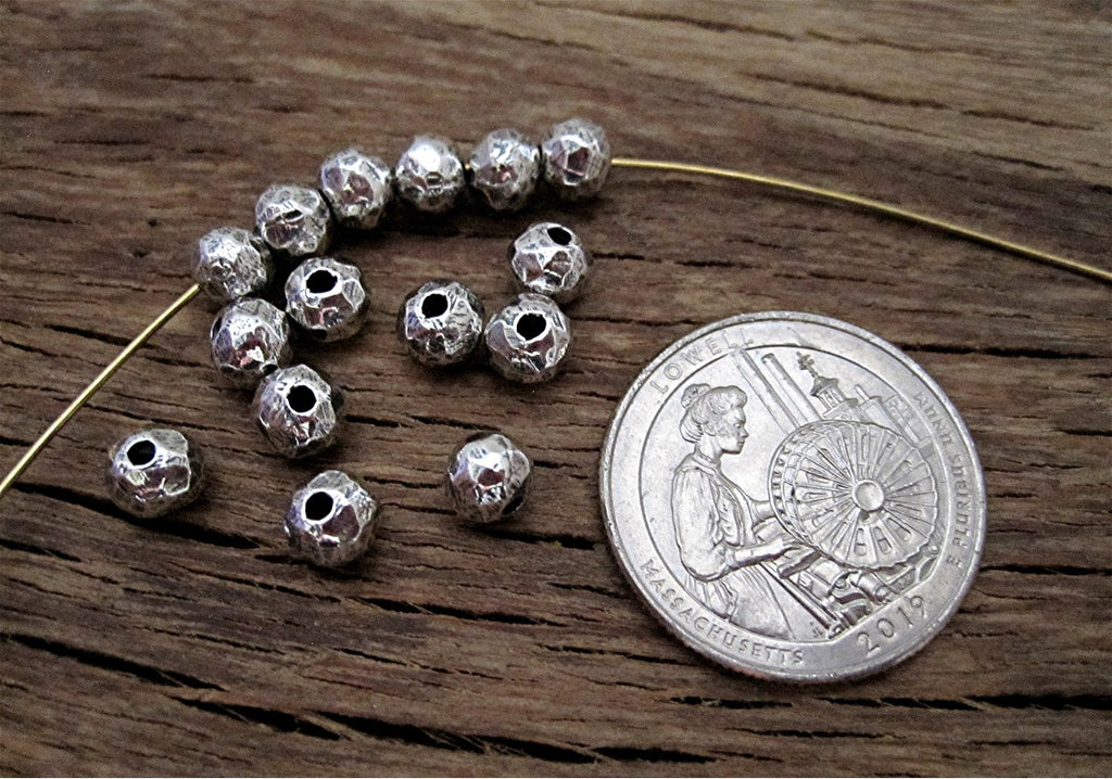 Rustic 4mm Textured Sterling Silver Round Sphere Spacer Bead (one)