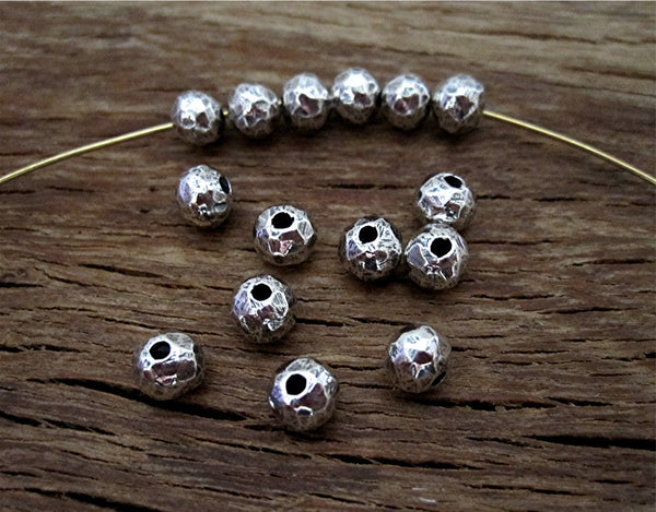 Rustic 4mm Textured Sterling Silver Round Sphere Spacer Bead (one)