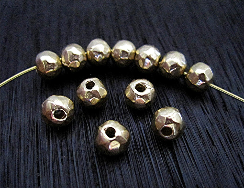 Rustic 4mm Textured Gold Bronze Round Sphere Spacer Bead (one)(N)